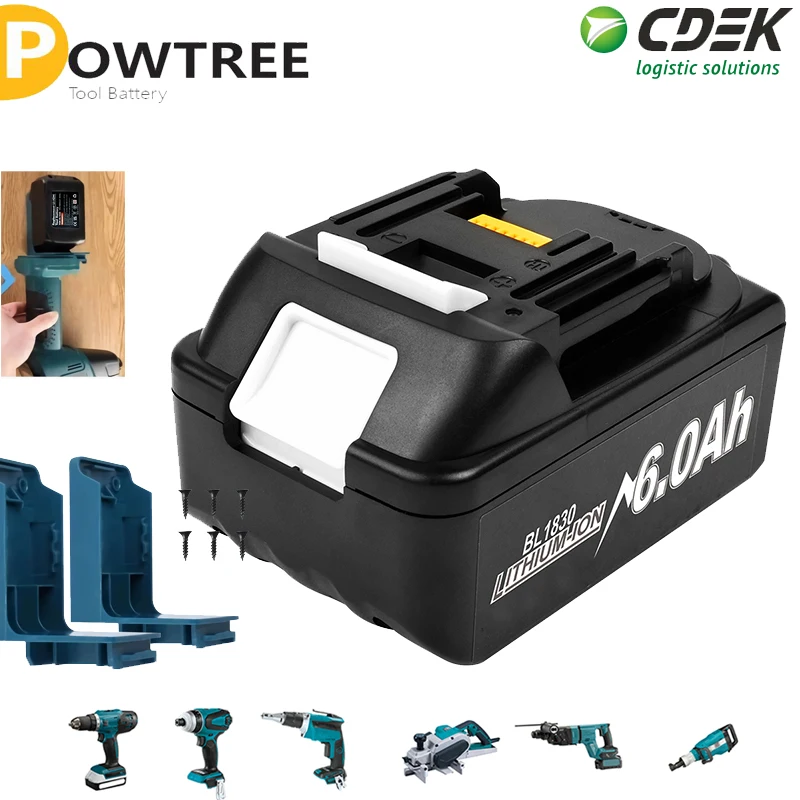 Аккумулятор для MAKITA 18 в BL1860 6000 мА/ч литий-ионная сменная батарея BL1830 BL1880 BL1830 BL1850 с держателем для инструмента