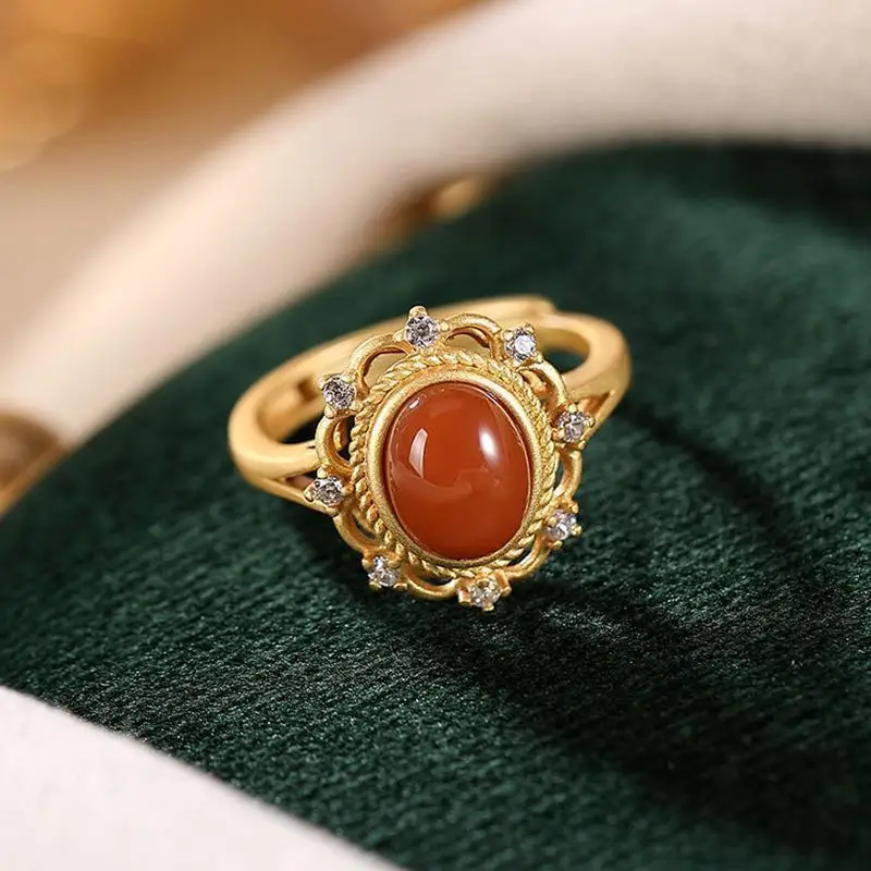 Фото Природный южного красный агат S925 кольцо из стерлингового серебра модное