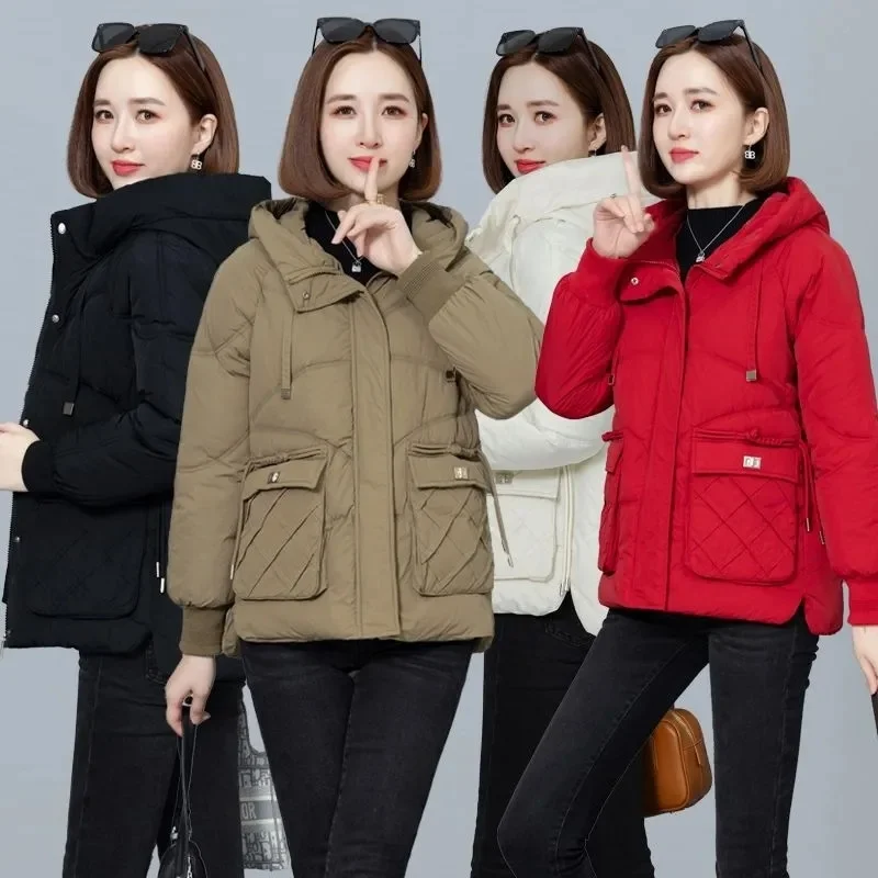 Новинка 2024 корейские женские парки Зимняя Повседневная Свободная куртка-пуховик