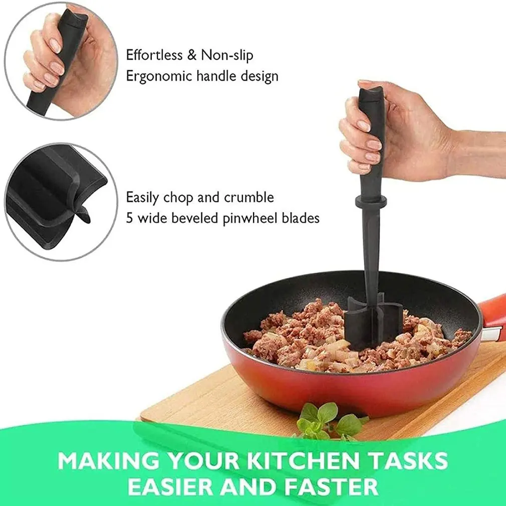 

Multifunctional Heat Resistant Meat Masher Nylon Hamburger Chopper Ground Meat Chopper Utensil Non Stick Cookware