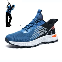 mens golf spikeless sneakers blue grey breathable golf professional training shoes grass non slip fitness golf sneakers
