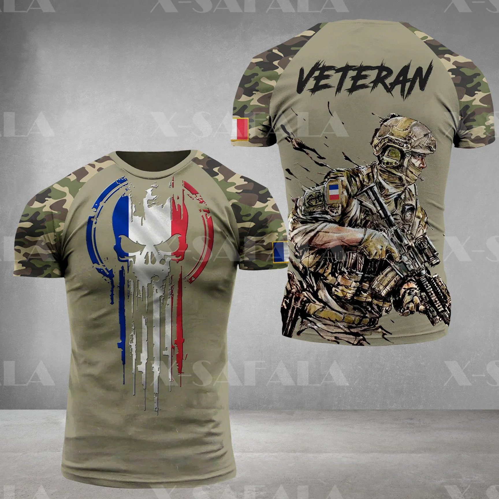 

France Veteran ARMY Soldier Country Flag 3D Printed High Quality Milk Fiber T-shirt Summer Round Neck Men Female Casual Top-3