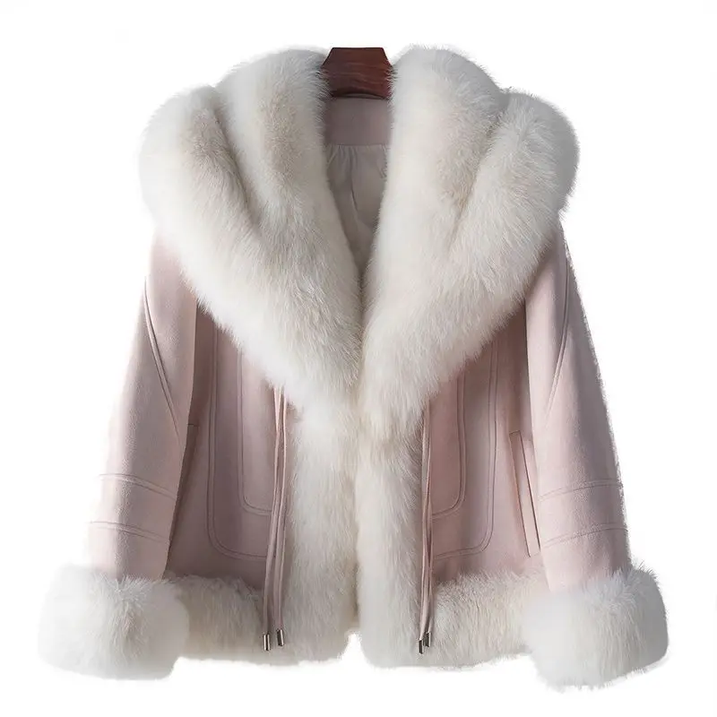 

2023Real fur, Autumn/Winter Fashion New Fox Fur Combination Suede Fur Women's White Goose Down Coat