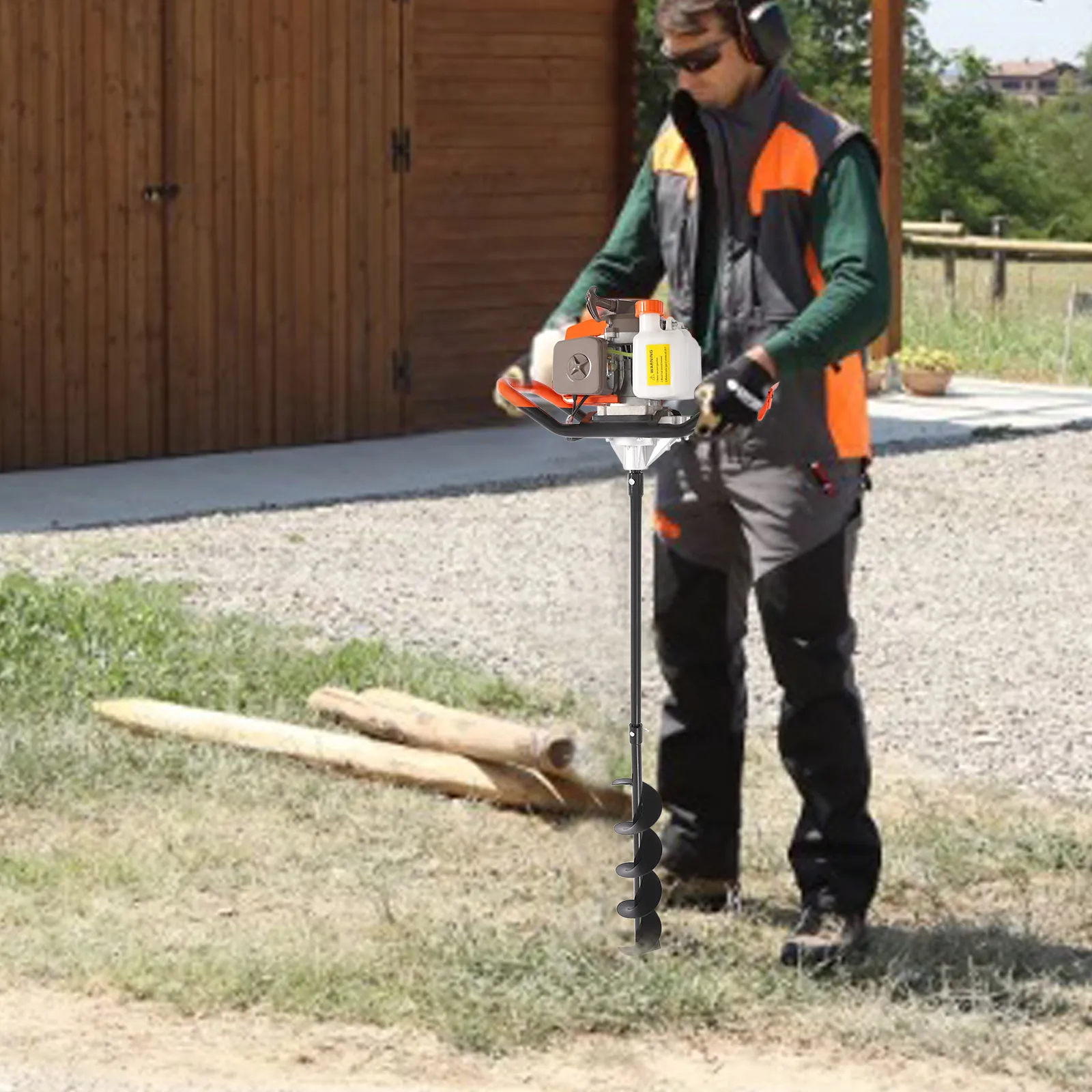 63CC 2 Stroke Post Hole Digger Gas Powered Earth Auger w/3 Drill Bits(5