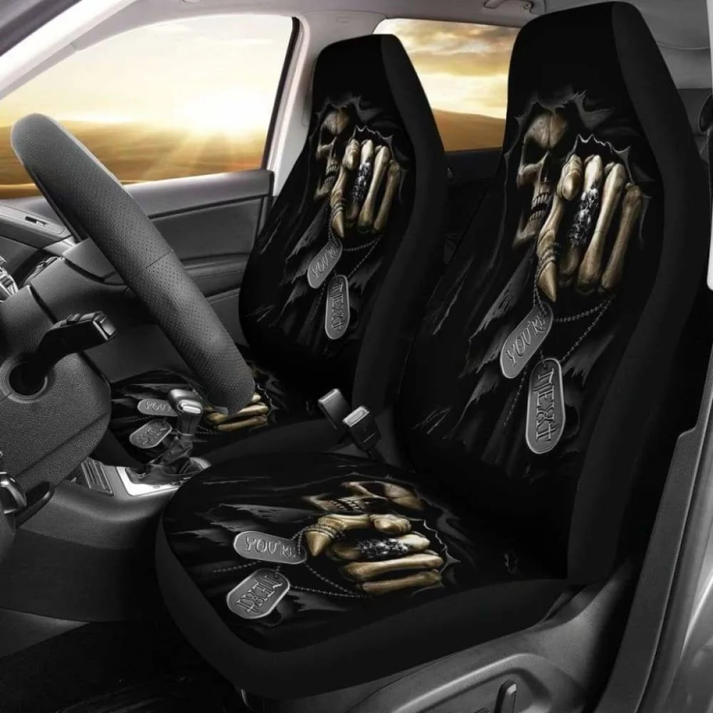 

Set Of 2 Grim Reaper Skull Car Seat Covers,Pack of 2 Universal Front Seat Protective Cover