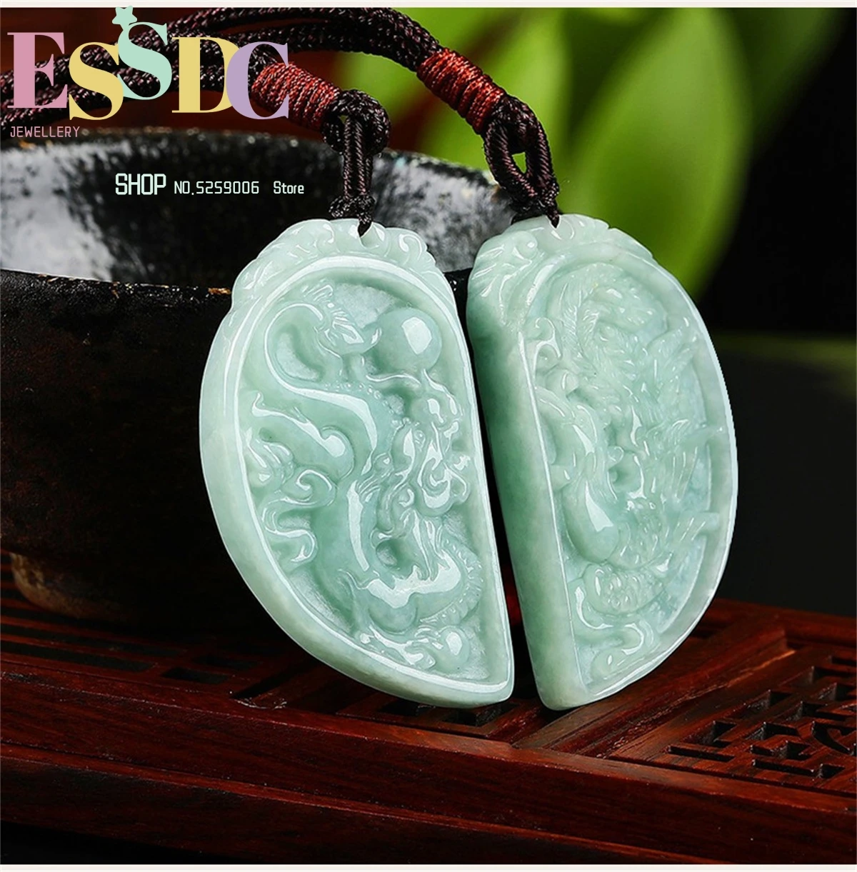 

A Pait Of Jade Necklace Pendant Phoenix And Dragon For Lovers Men's Jewelry Women's Gifts Exquisite Fashion Ethnic Style Retro
