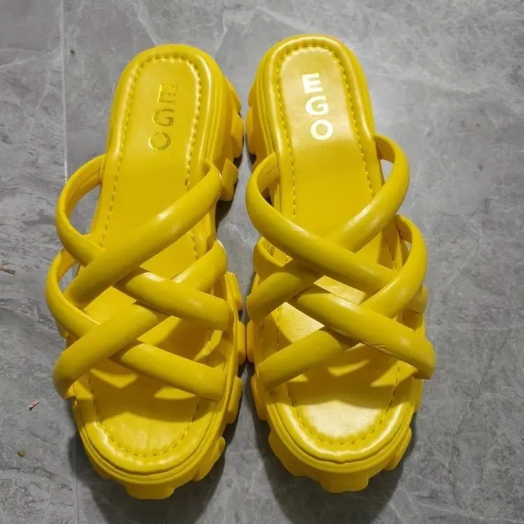 women's slipper 2023 summer sandals slipper for women slides open toe cross narrow flat heel platform thick bottom female shoes