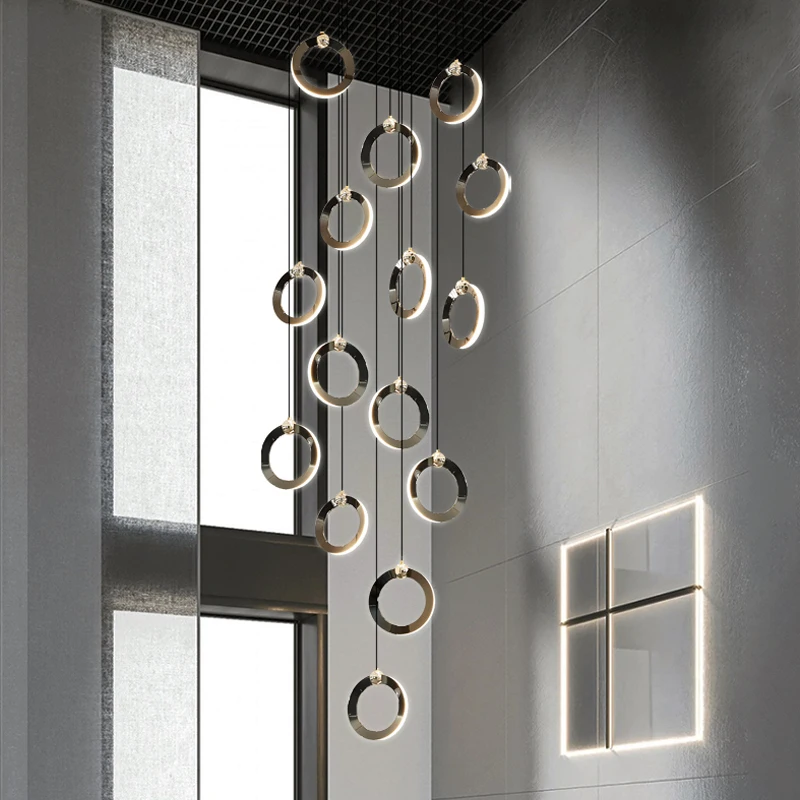 

Circle Modern Chandelier Designer Creative Living Room Lamp High-Rise Building Exhibition Hall Attic Villa Stair CChandelier