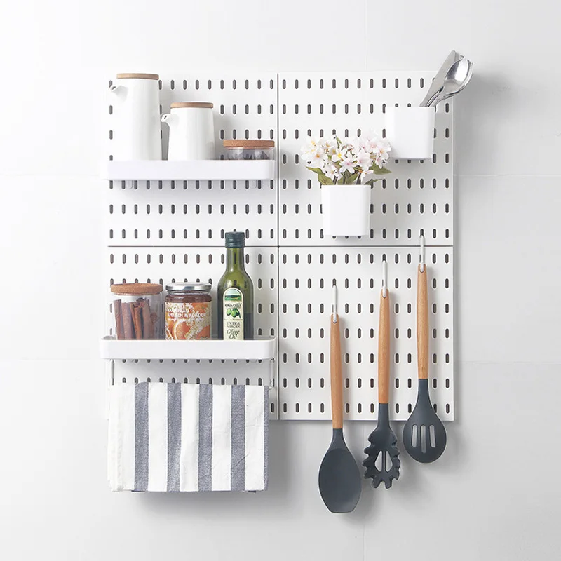 

Kitchen Hole Board Wall Rack Shelf Storage Rack Hook Accessories Punch-free Hanging Wall Hanging Display Rack