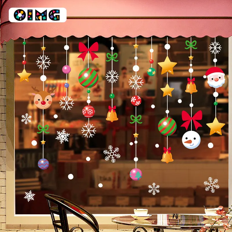 

OIMG Christmas Decoration Electrostatic Paste Santa Claus Colorful Ball Snowman Elk Pendant Mall Glass Window Decoration Sticker
