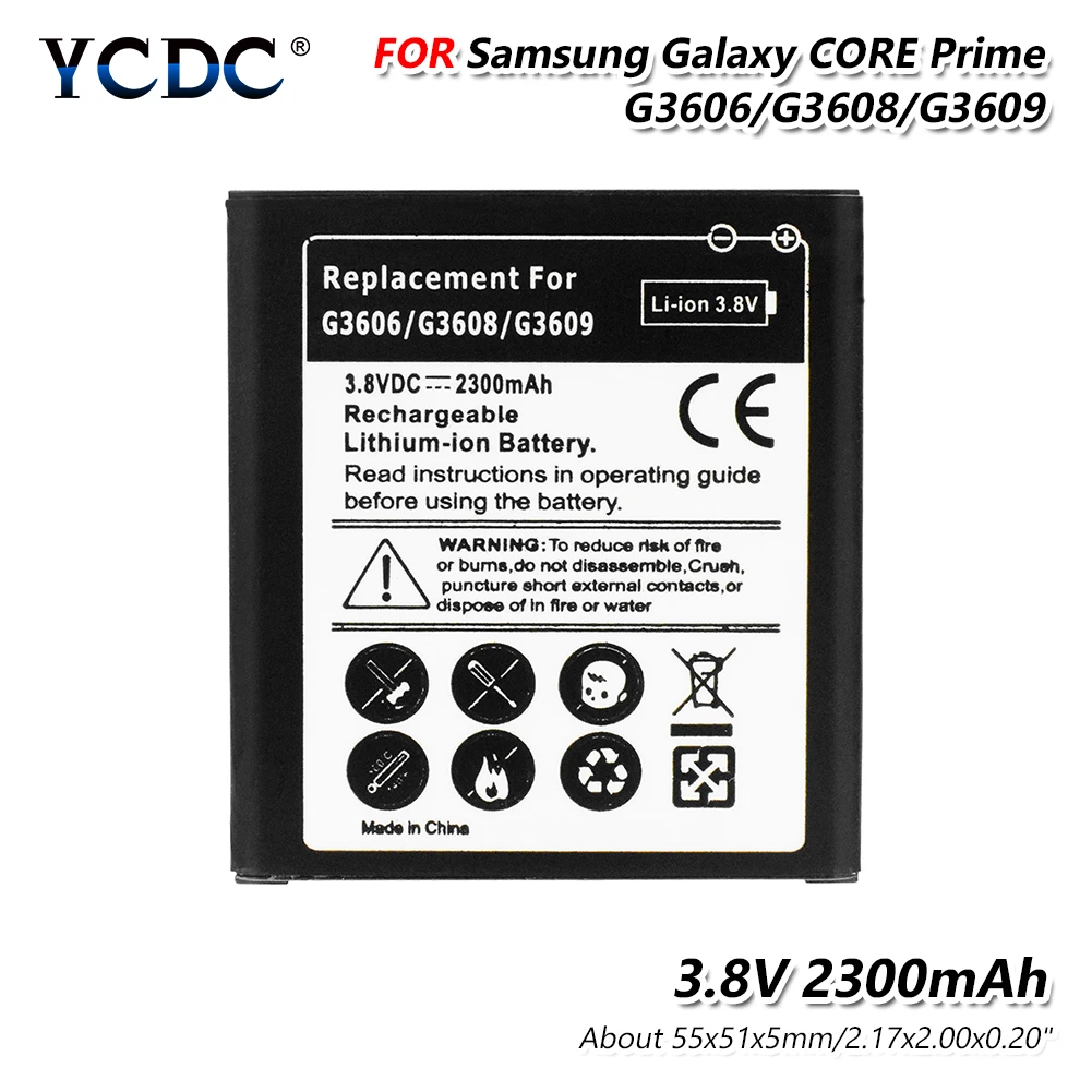 

Сменный литиевый аккумулятор для Samsung Core Prime G360 G3606 G3608 G3609 G361H / J2/J200, 3,8 в, 2300 мАч