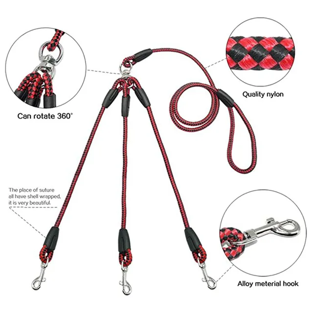 Dog Leashes 3 in 1 Nylon Pet Traction Rope 3 Way Dog Lead Leash for Three Small Dogs Cats Outdoor Walking Multiple Puppy Leash 3