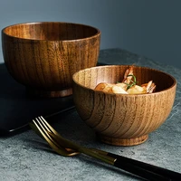 1pcs wooden bowl japanese style wood rice soup bowl salad bowl food container large small bowl for tableware wooden utensils
