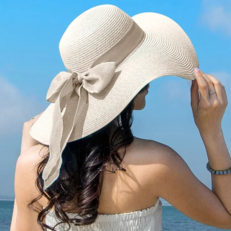 

Шляпа Соломенная женская для пляжа и путешествий, модная пляжная Панама в Корейском стиле с большими полями и защитой от солнца, Складная Бо...