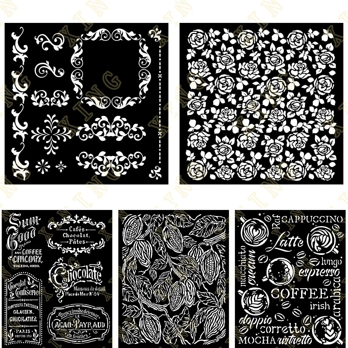 

Coffee And Chocolat Roses Pattern DIY Layering Stencils Wall Painting Scrapbook Coloring Embossing Album Decorative Paper Card