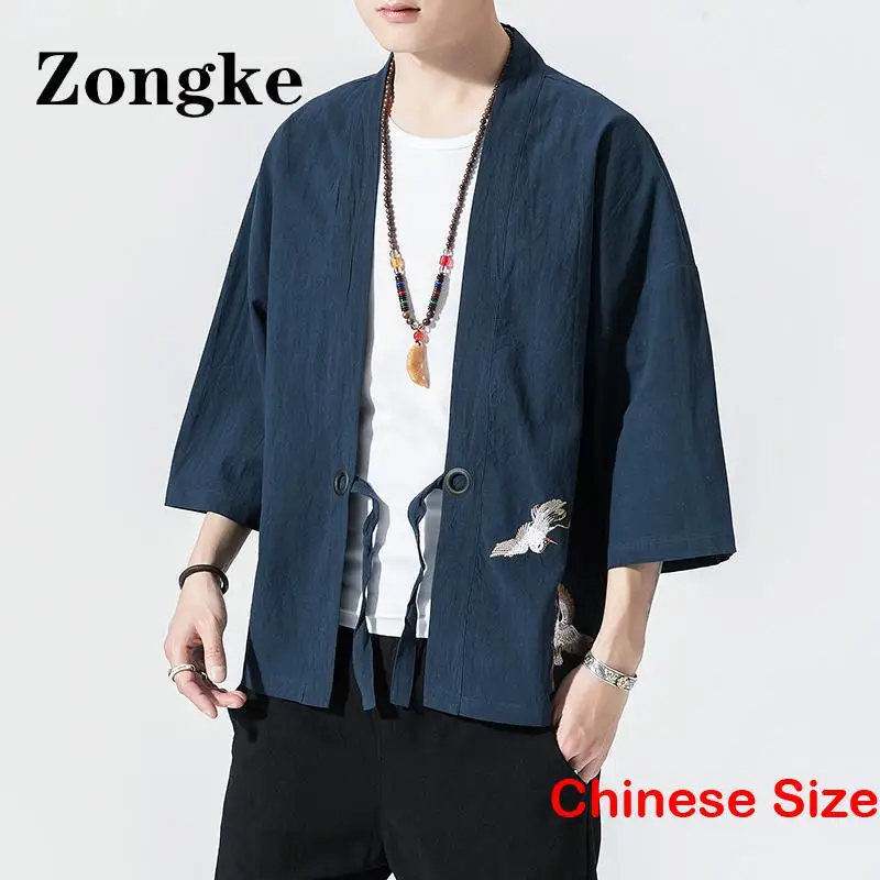 

Кимоно Zongke мужское с вышивкой Журавля, винтажный кардиган в японском стиле, хаори, хаори, одежда в Корейском стиле, 5XL, лето 2023