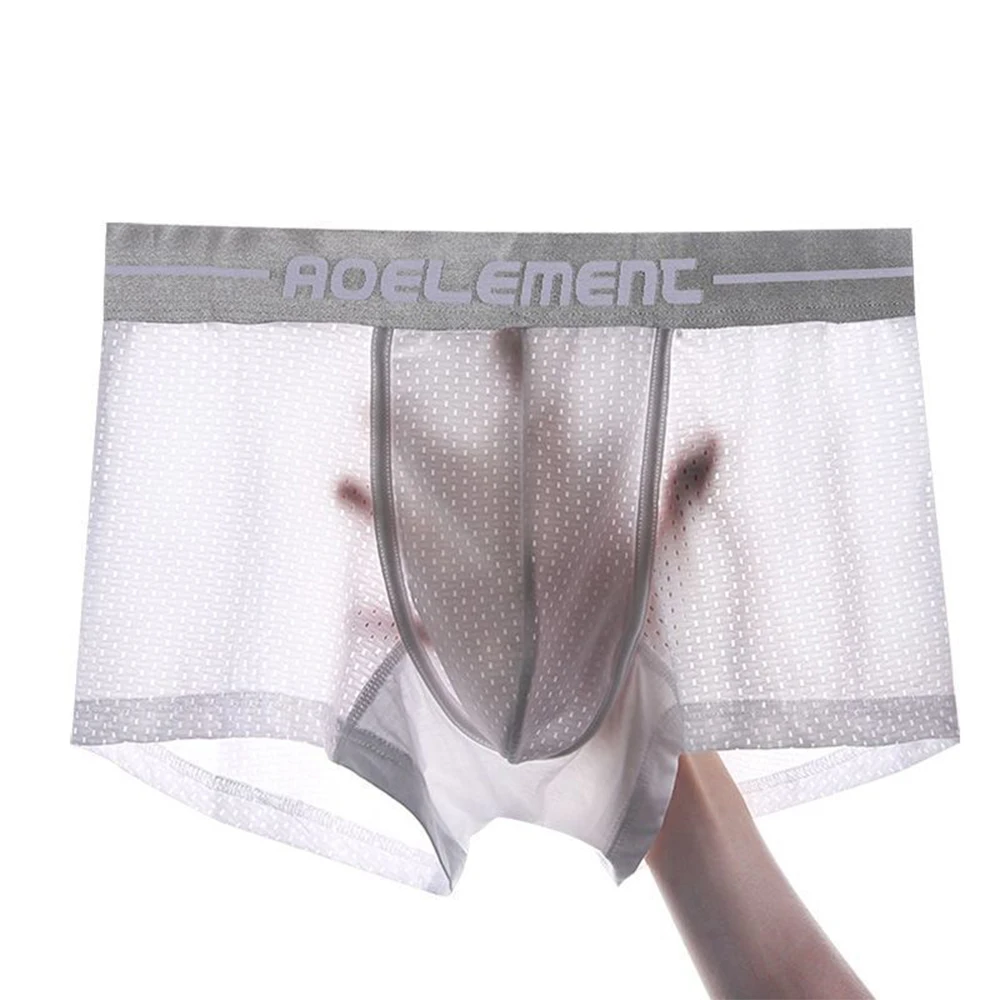 

Men's Mesh Boxer See Through Trunks Sexy U Convex Panties Breathable Underwear Trunks Summer Ultra Thin Shorts Male Panty A50