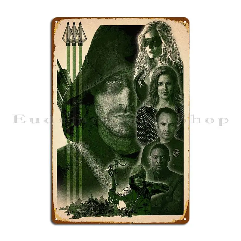 

Металлический знак со стрелкой команды, ржавая стена, забавная роспись, жестяной знак, плакат