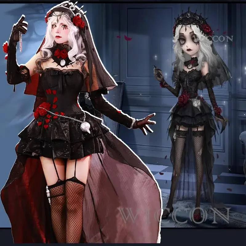 Identity V Ada Mesmer Психолог Косплей Ночная кожа Черная готическая роза Необычные