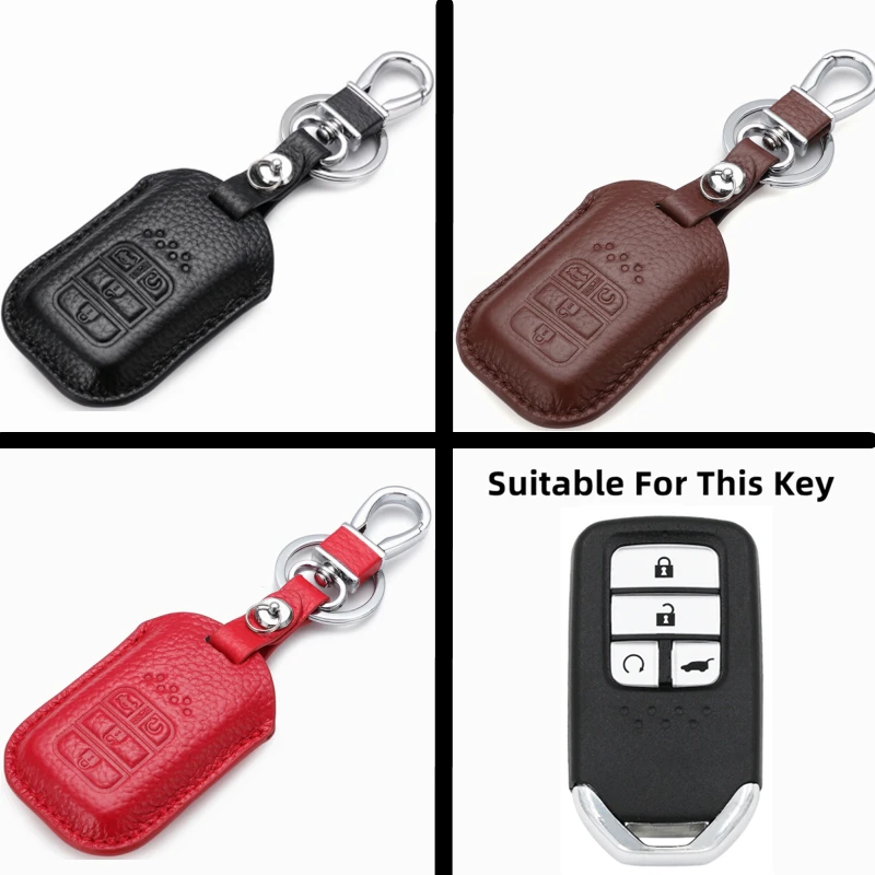 

FLYBETTER Genuine Leather 4Button Smart Key Case Cover For Honda Civic Accord C-RV Crider