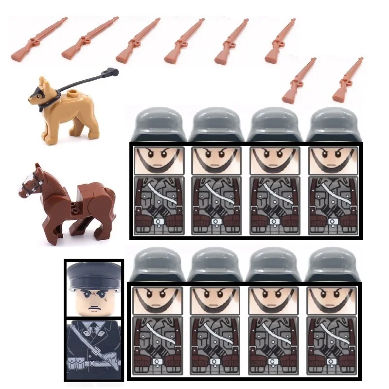 

Военное оружие Второй мировой войны пехота немецкий солдат лошадь собака винтовка пистолеты аксессуары MOC армейские фигурки строительные ...