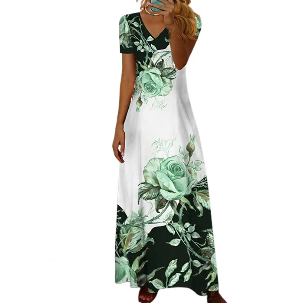 

Dress Print V-neck Pullover Dress Female Clothes