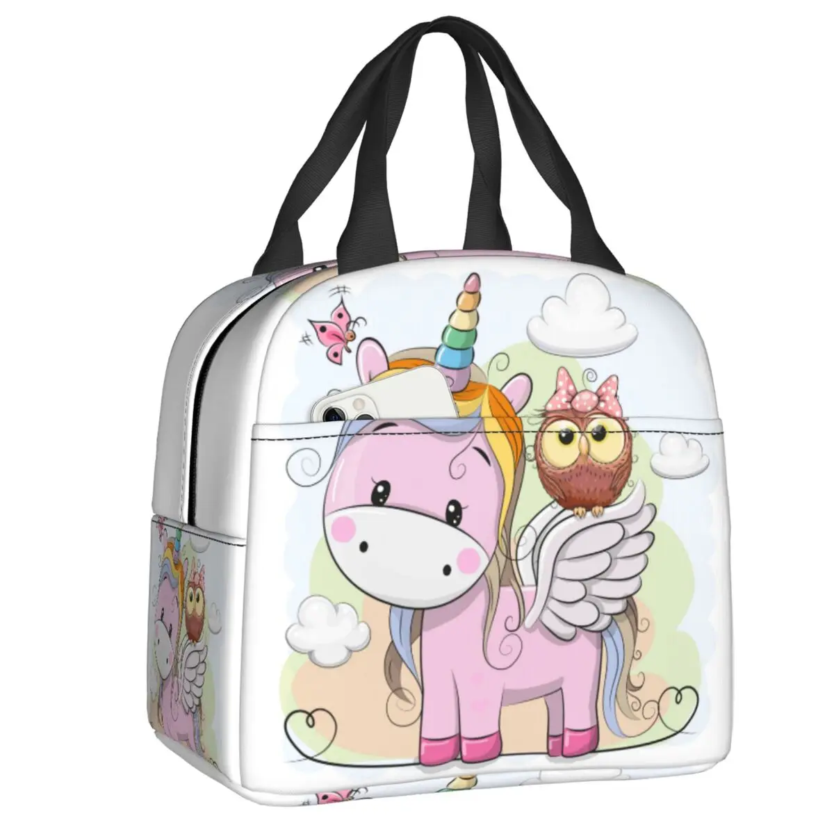 

Cute Unicorn And Owl Insulated Lunch Bags for Work School Cartoon Portable Cooler Thermal Bento Box Women Kids