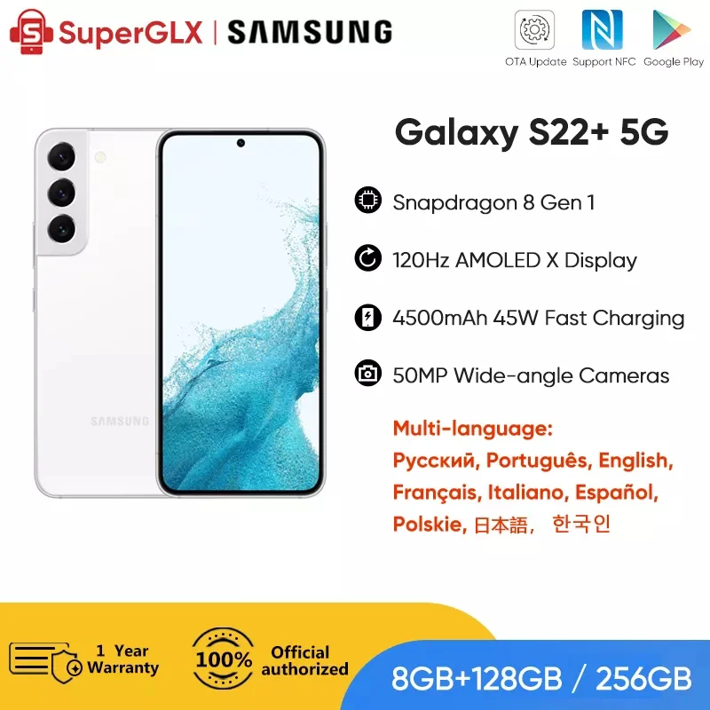 New Samsung Galaxy S22+ Plus 5G Smartphone Qualcomm SM8450 Snapdragon 8 Gen1 120Hz AMOLED 2X Display Android12 45W Fast Charging