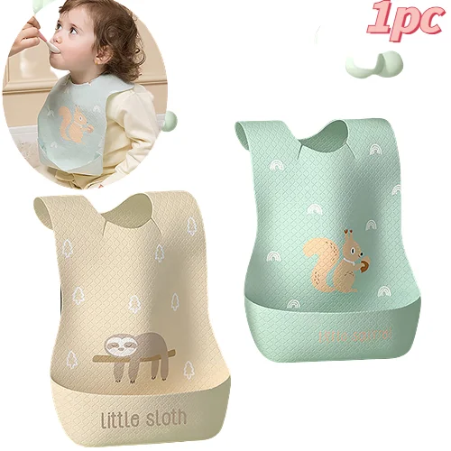 

1pc Baby Bib With Food Catcher Waterproof Adjustable Food Feeding Supply Disposable Children's Bibs Cartoon Saliva Towel