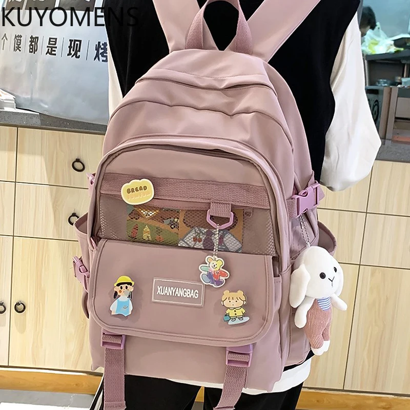 

EnoPella Kawaii Women Backpack for Girl School Bag Waterproof Travel Mochila Fashion Female College Bookbag Black Nylon Rucksack