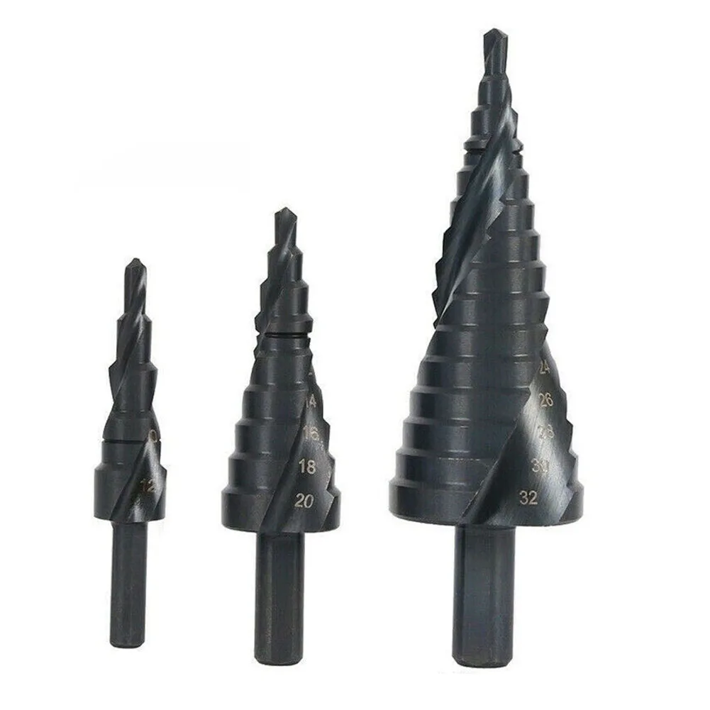 

3Pc Step Drill Bit HSS 4-32mm Large Cone Titanium Bit Metal Hole Cutter For Stainless Steel Iron Plate Drilling Power Tool Parts