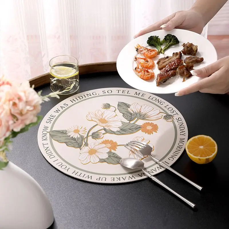 Круглый Роскошный кожаный коврик для дома украшения кухни романтичный Западный