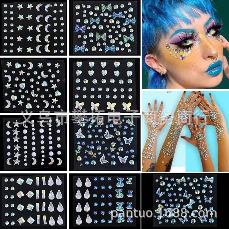 

Маскарадная блестящая искусственная 3d-наклейка с кристаллами, модная блестящая акриловая наклейка для музыкального фестиваля, стикер для Временной Татуировки