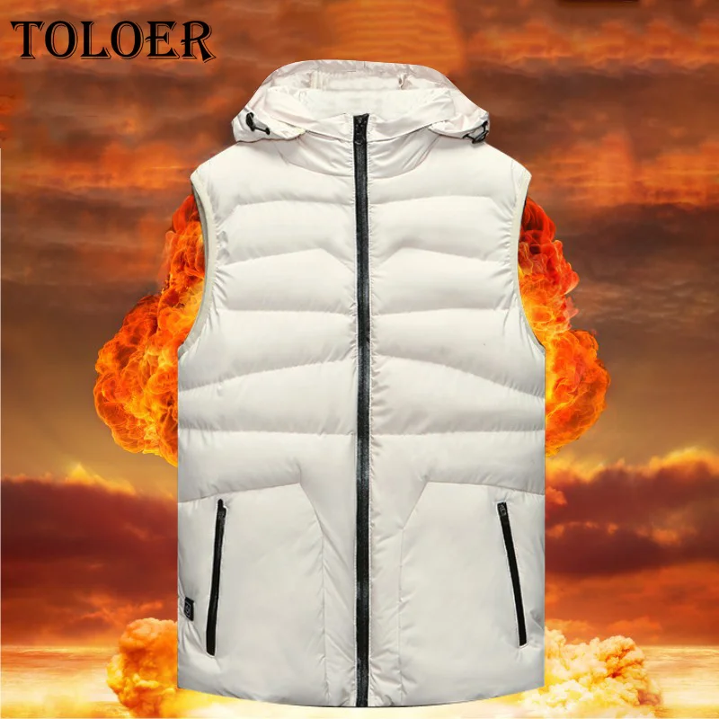 

2022 Winter Men Heating Jacket Warm Carbon Fiber Parka Vest Electric Heated Cotton Detachable Hooded Jackets Male Plus Size 8XL