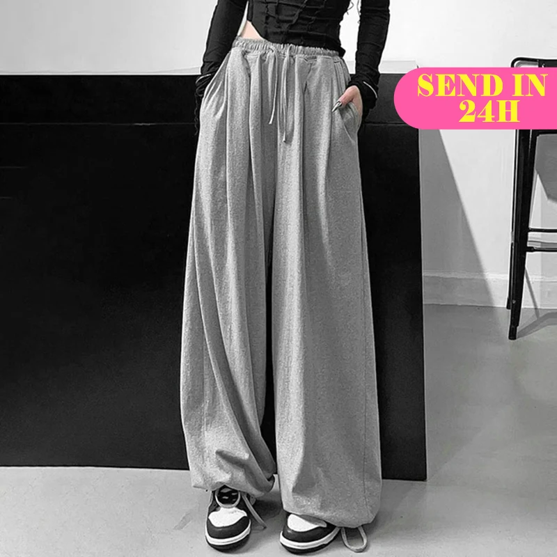 2023 Oversize Gray Fashion Joggers Sweatpants Women Korean Y2K Summer Casual Harajuku High Waist Black Loose Wide Leg Trousers