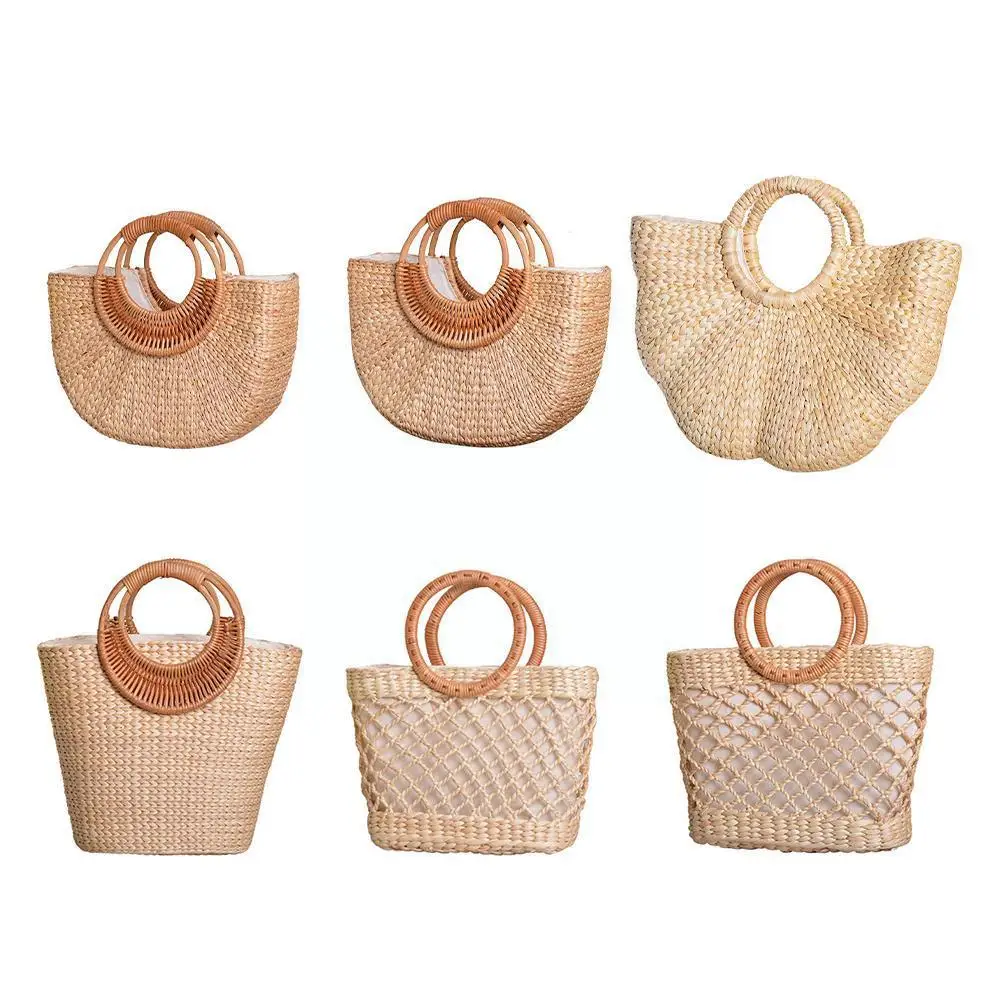 Женская Соломенная Сумка-тоут, большой пляжный соломенный мешок, модный плетеный тоут в форме Луны, мешок, A5b1, 1 шт., на лето