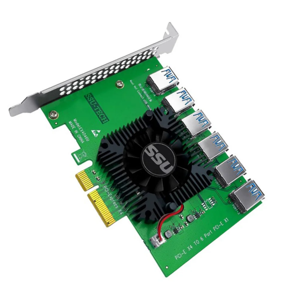 SSU PCI Express 1 to 6 Riser Card PCI-E Adapter PCIE 4X port USB 3.0 Extender for Bitcoin Miner Mining | Компьютеры и офис