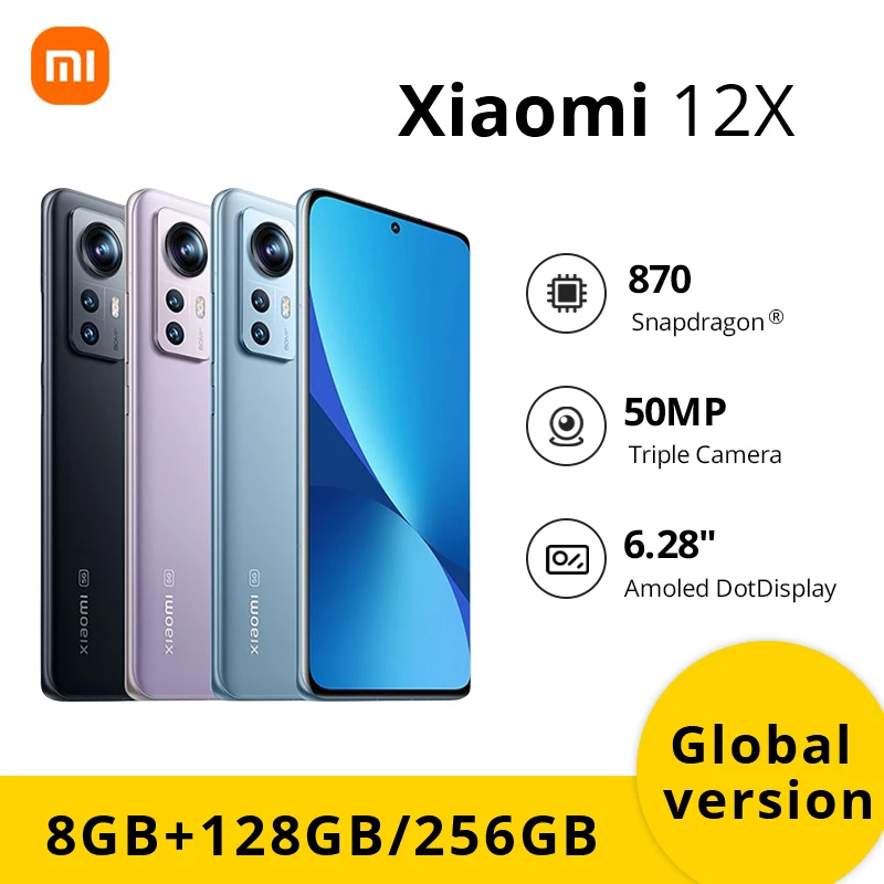 Global Version Xiaomi 12X Smartphone 8GB 128GB/8GB 256GB NFC 5G Snapdragon 870 120Hz 6.28 FHD+DotDisplay 50MP Camera