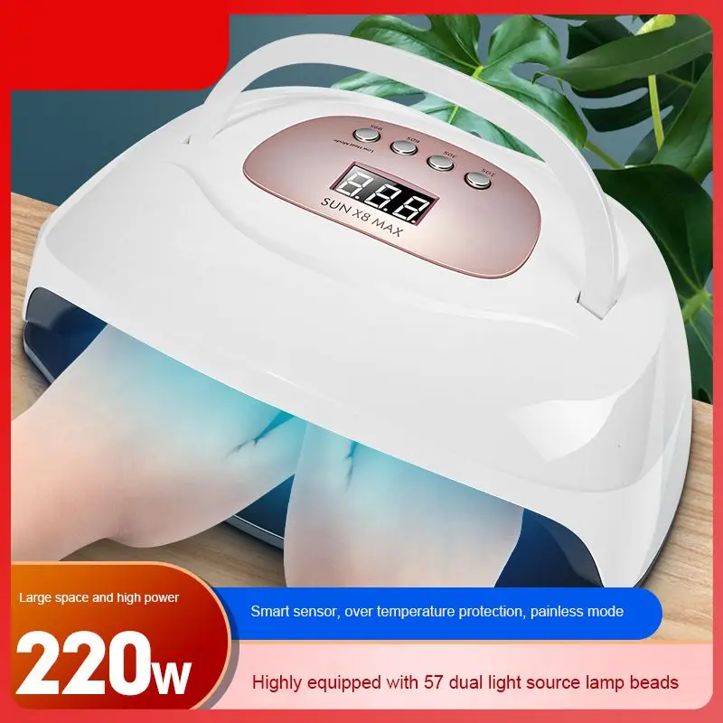 

220W UV LED Nail Lamp For Manicure Gel Nail Dryer Drying Nail Polish Lamp 30s/60s/90s Intelligent Induction Phototherapy Lamp