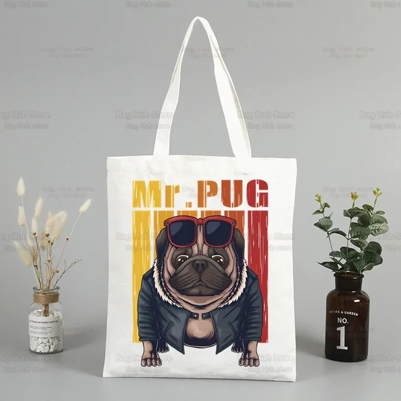 Холщовая Сумка на плечо с мультяшным принтом для собак и Мопсов смешная