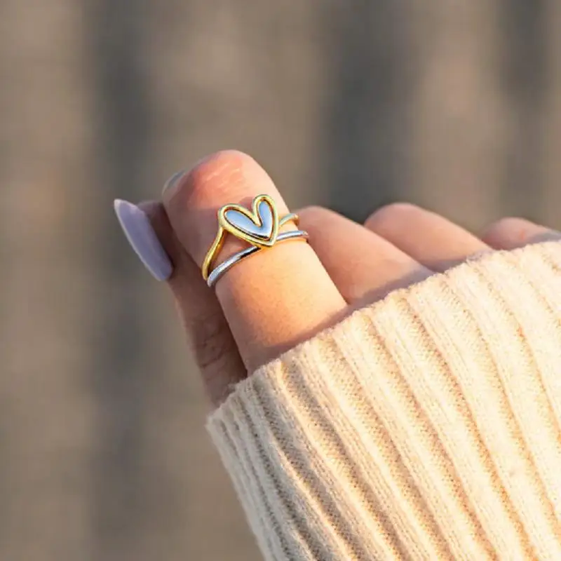 

New Cute Fashion Rabbit Ears Love Silver Ring Adjustable Two Color Jewelry Gift