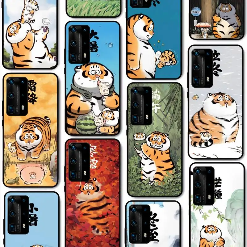 

Cartoon Fat Tiger Phone Case for Huawei P50 P40 E P30 P20 Pro P10 Lite P Smart Y6 Nova3E Honor10 Cover