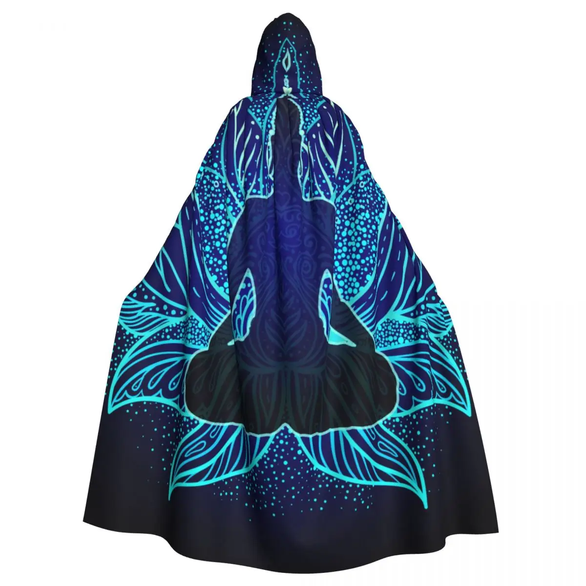 

Adult Cloak Cape Hooded Buddha Silhouette In Lotus Position With Mandala Medieval Witch Wicca Vampire Elf Purim Carnival Party