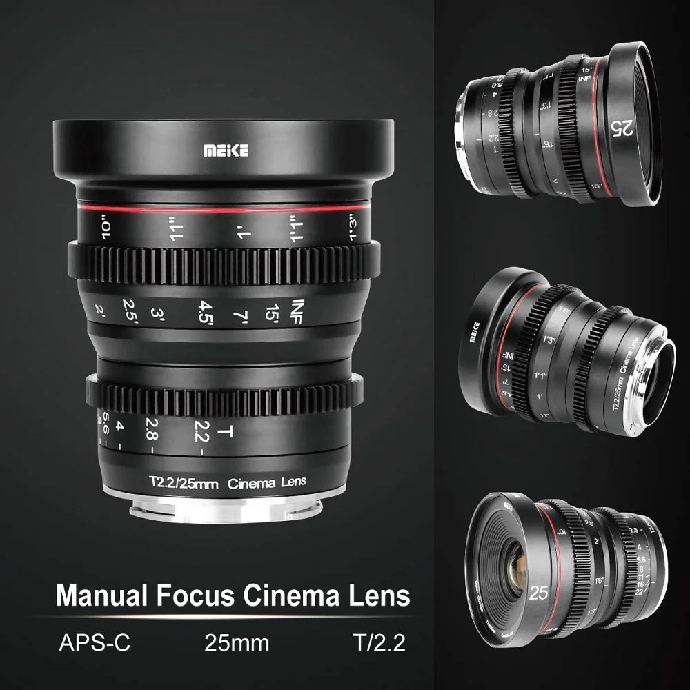 Фото Meike 25 мм T2.2 Объектив с ручной фокусировкой и низким уровнем искажений 4K Prime Cine для камер Olympus Panasonic Lumix и BMPCC 4K Zcam E2 GH5 GH6 №3