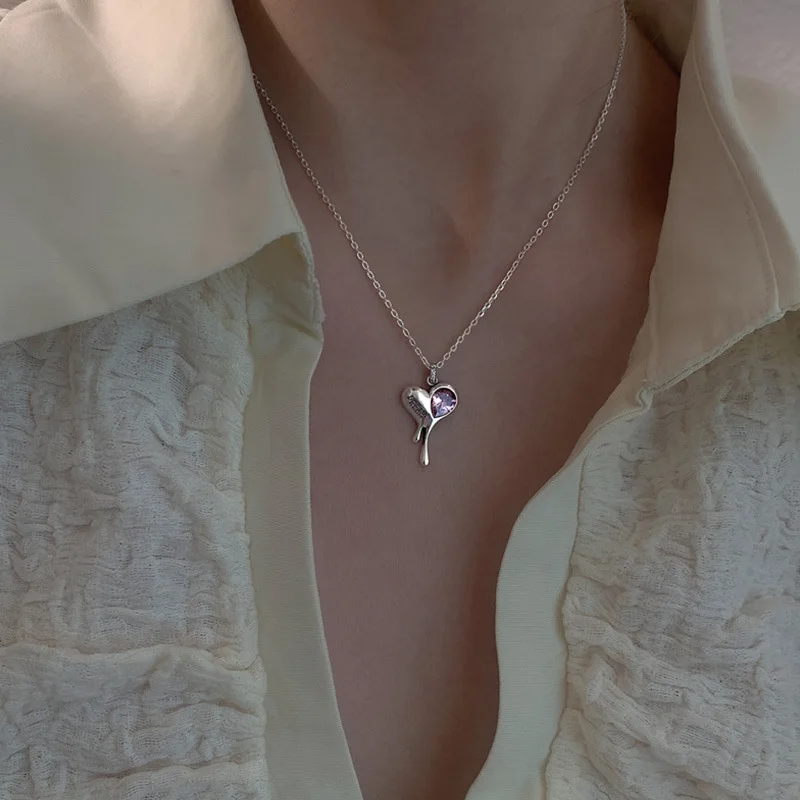 Серебряная цепочка до ключицы с цирконом Очаровательная подвеска любовным