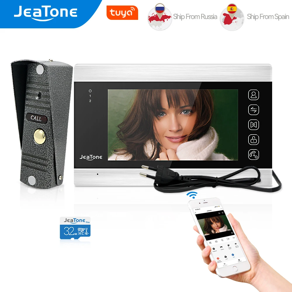 

2022 JeaTone Tuya Smart Home Video Intercom System 7 Inches Wireless WiFi Video Door Phone with 720P/AHD 110° Wired Doorbell