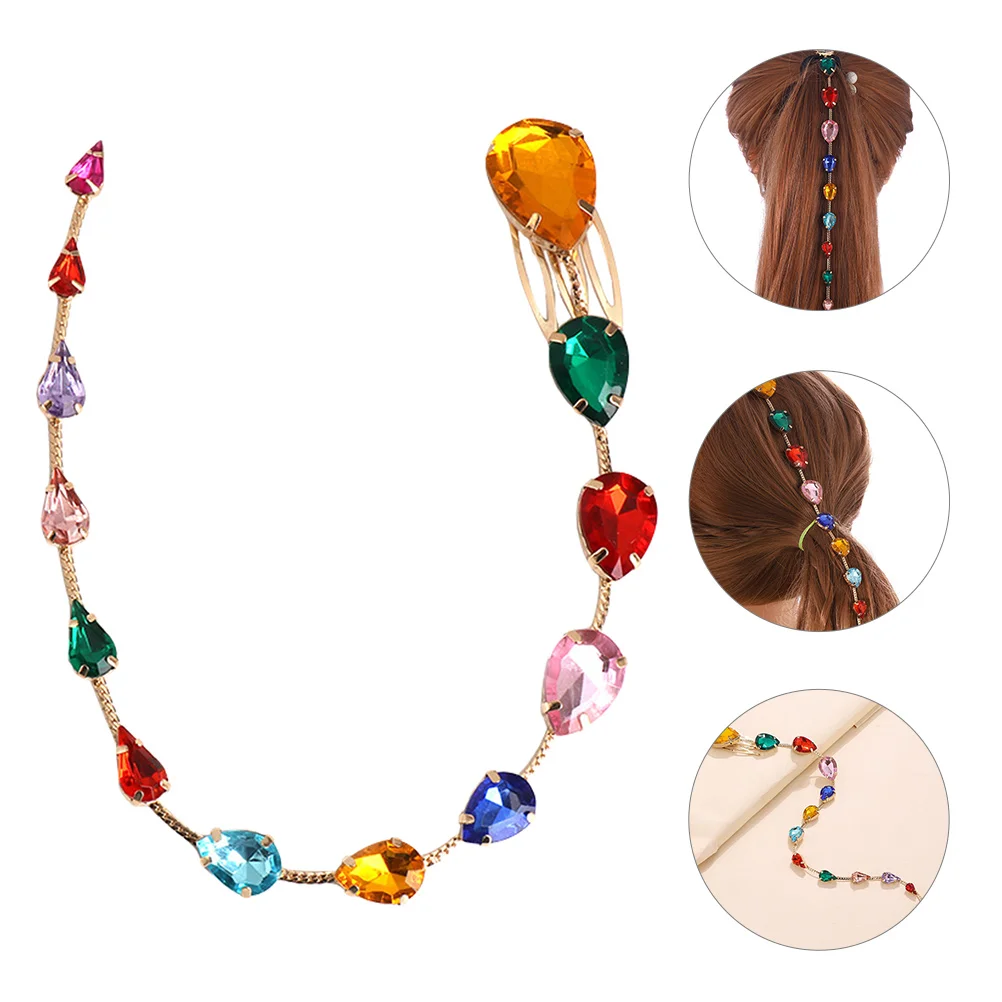 

Hair Chain Rhinestone Crystal Chains Clip Jewelry Tassel Headpiece Braids Clips Head Women Ponytail Headpieces Prom Extension