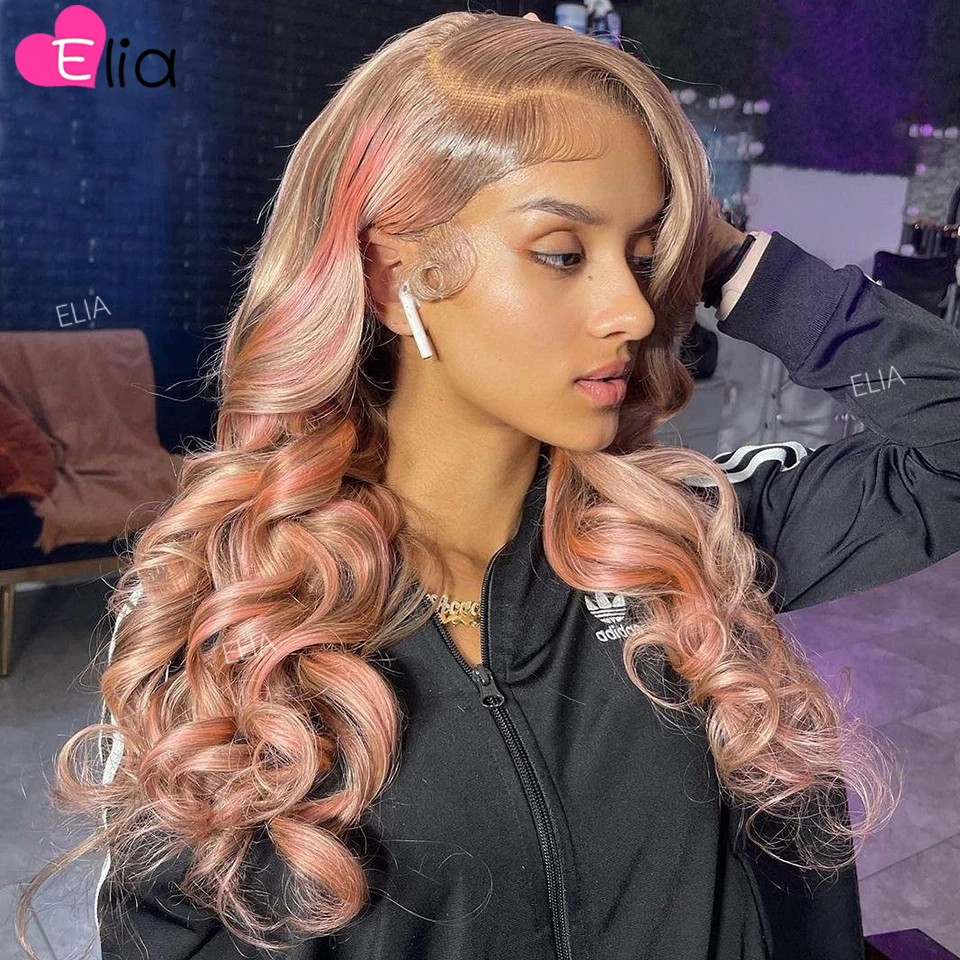 

Блестящий розовый серый прозрачный парик из натуральных волос со шнуровкой спереди, для женщин, плотность 180, 13x 4, парики на сетке спереди, волнистый бразильский парик