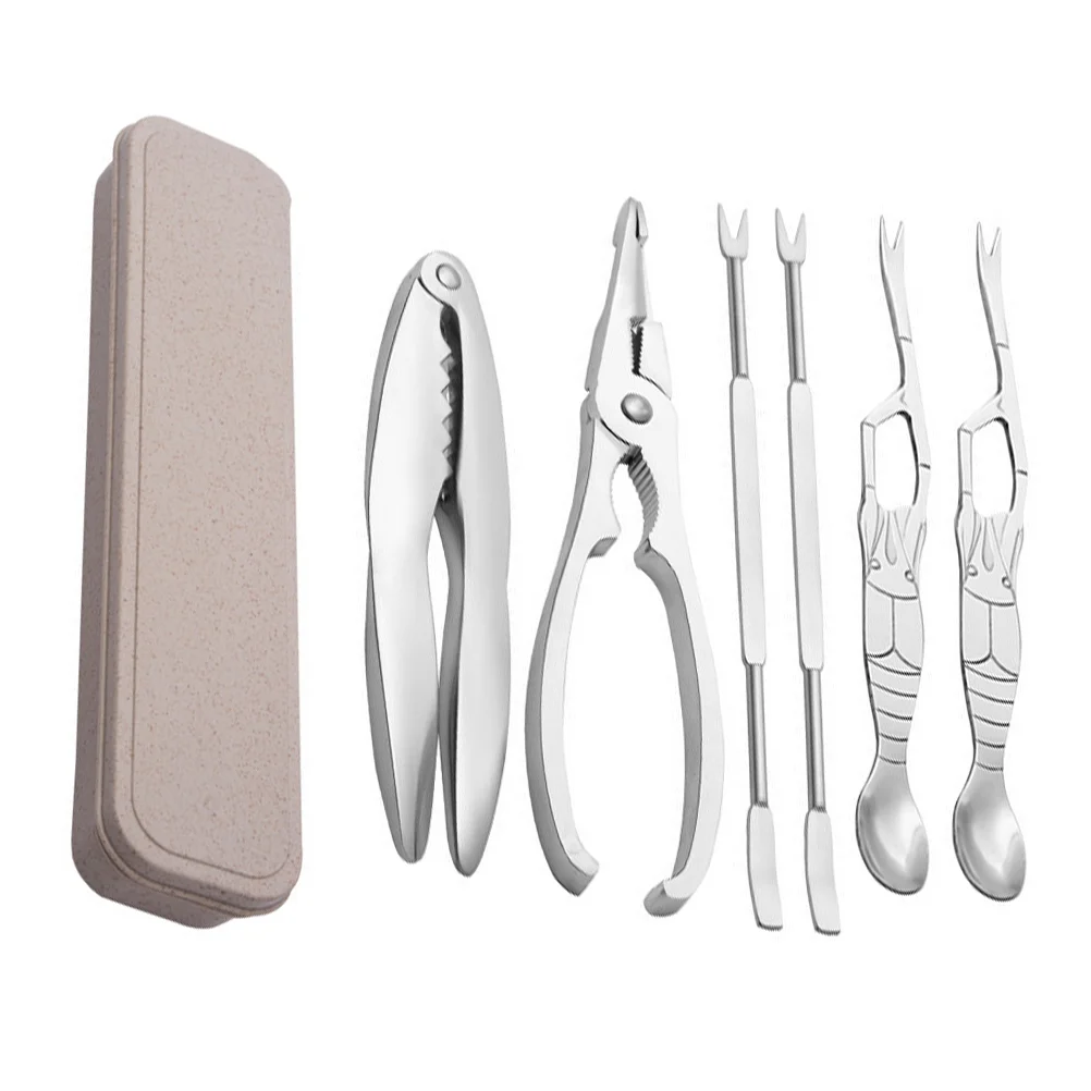 

Crab Claw Tool Set Lobster Clamp Forks Scissors Heavy Duty Metal Clipper Kitchenware