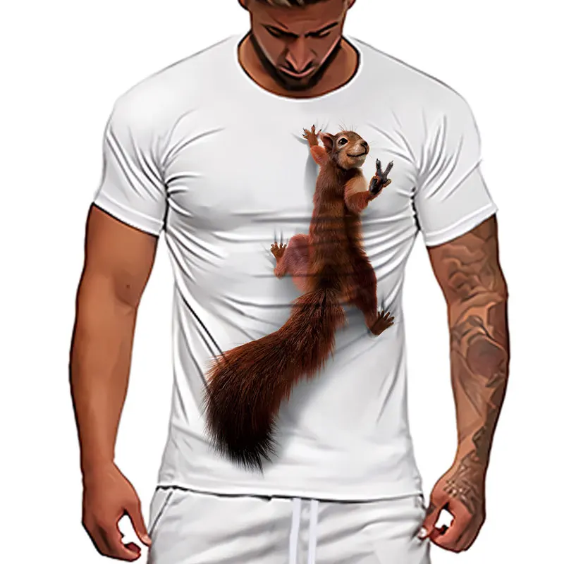 Men's Squirrel T-Shirt 3D Digital Printed Animal Pattern Casual Crew Top Oversized Cute Face Funny Pet Fashion T-Shirt